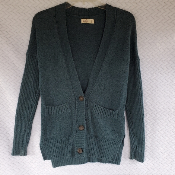 SOLD Hollister Boyfriend Cardigan Teal Sweater - Picture 2 of 10